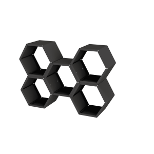 Zwart gelakte houtopslag hexagonaal 5 modules symmetrisch