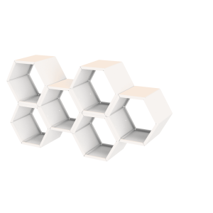 Witte gelakte houtopslag hexagonaal 6 modules asymmetrisch
