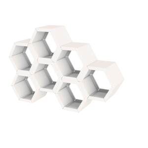 Witte gelakte houtopslag hexagonaal 7 modules asymmetrisch