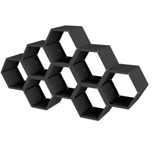 Zwart gelakte houtopslag hexagonaal 8 modules symmetrisch variant
