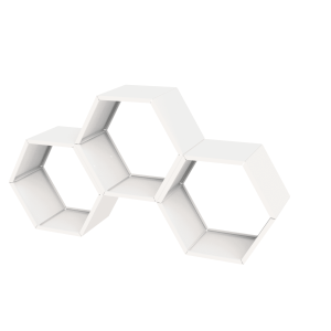 Witte gelakte houtopslag hexagonaal 3 modules symmetrisch