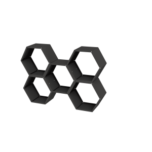 Zwart gelakte houtopslag hexagonaal 5 modules symmetrisch variant