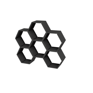 Zwart gelakte houtopslag hexagonaal 6 modules symmetrisch