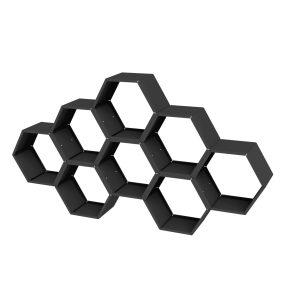 Zwart gelakte houtopslag hexagonaal 8 modules symmetrisch