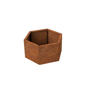 Zeshoekige cortenstaal plantenbak, klein en laag model