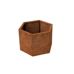 Zeshoekige cortenstaal plantenbak, klein en halfhoog model