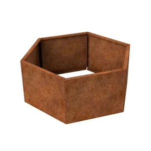 Zeshoekige cortenstaal plantenbak, groot en halfhoog model